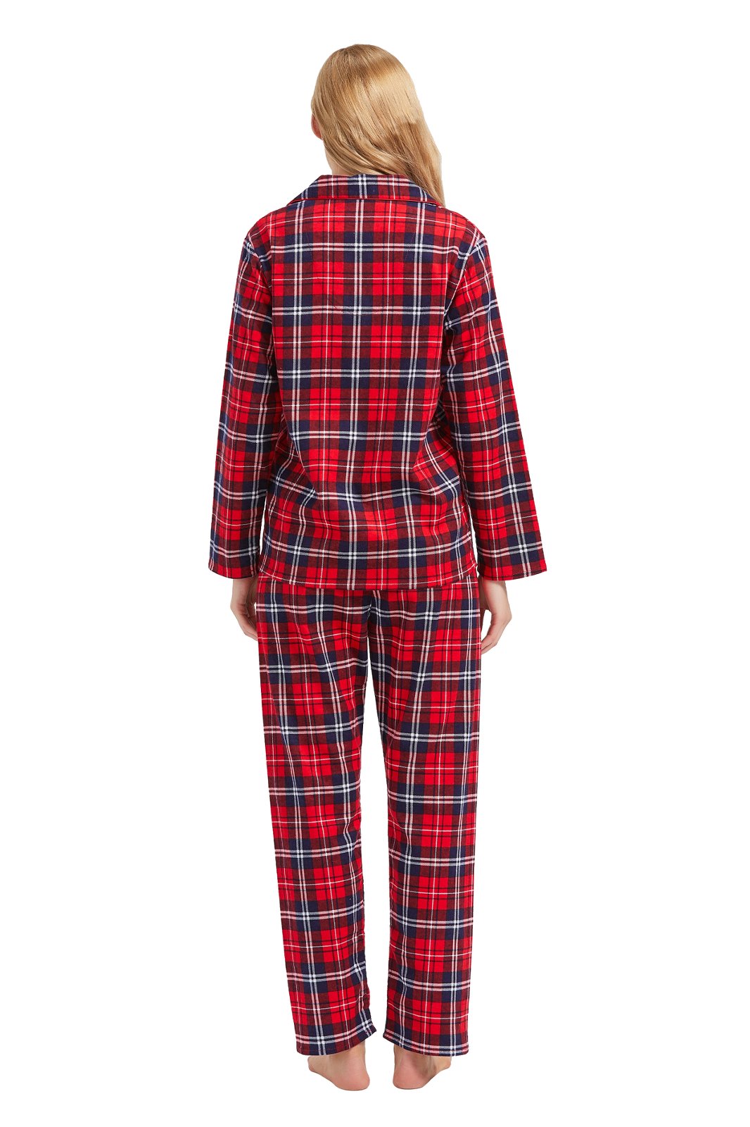 GLOBAL Womens Cotton Flannel Pajama Set - Cozy Winter 2-Piece Loungewear with Button-Down Top & Pants