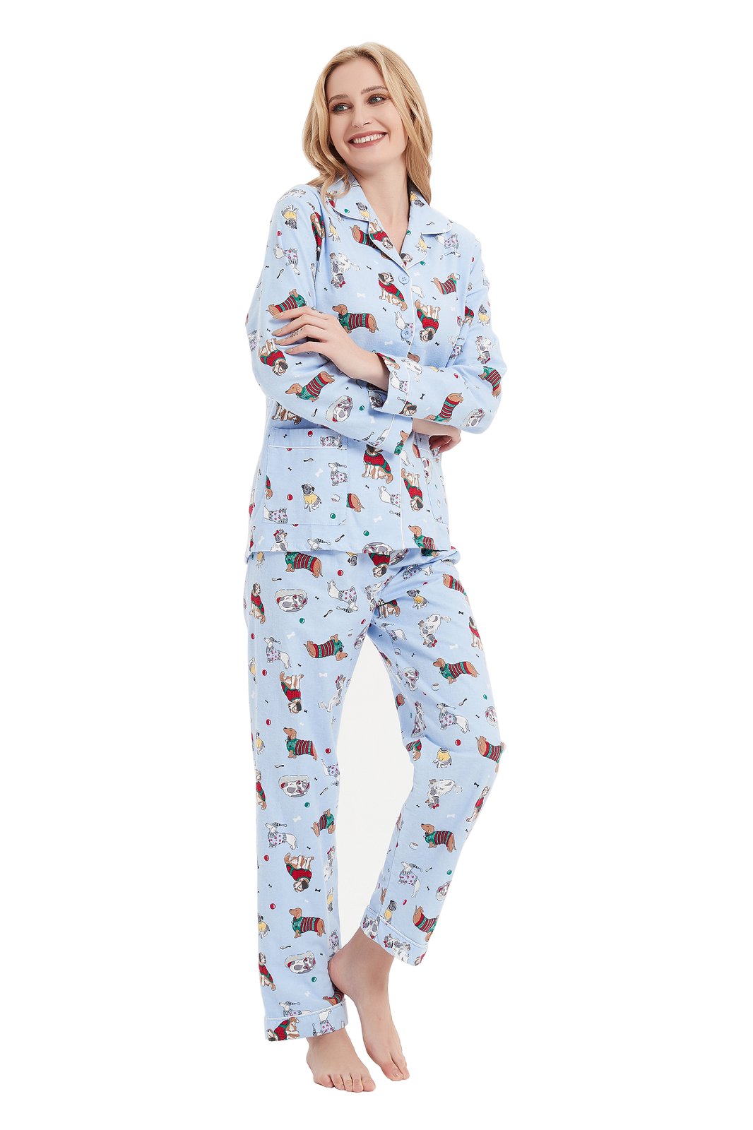 GLOBAL Womens Flannel Cotton Pajama Set Long PJs Cozy Winter Flannel Loungewear Sleepwear,Size S-3XL