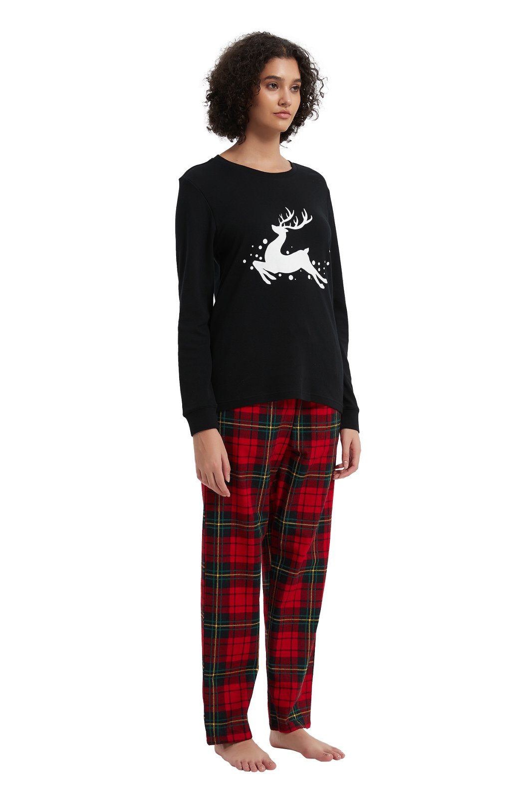 GLOBAL Women's Cotton Knit Top Flannel Pants Sleepwear Matching Pajamas for Couple Pjs for Family, Size S-3XL