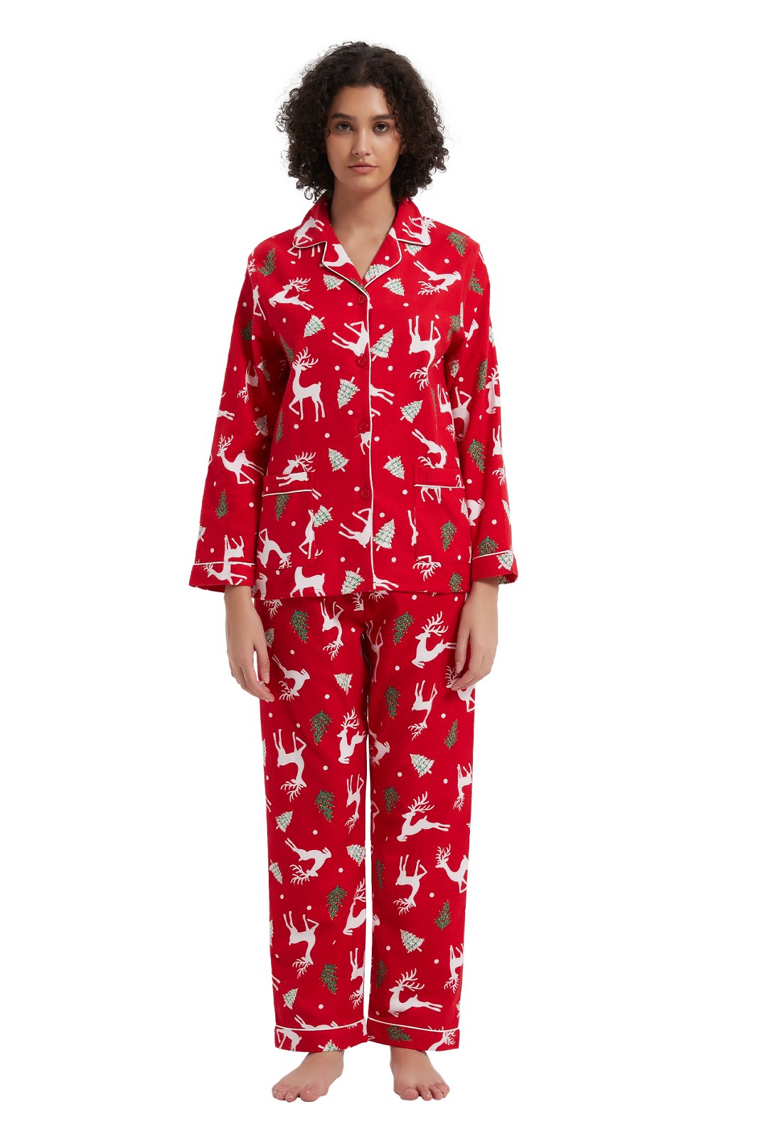 GLOBAL Womens Flannel Cotton Pajama Set Long PJs Flannel Loungewear Sleepwear,Size S-3XL