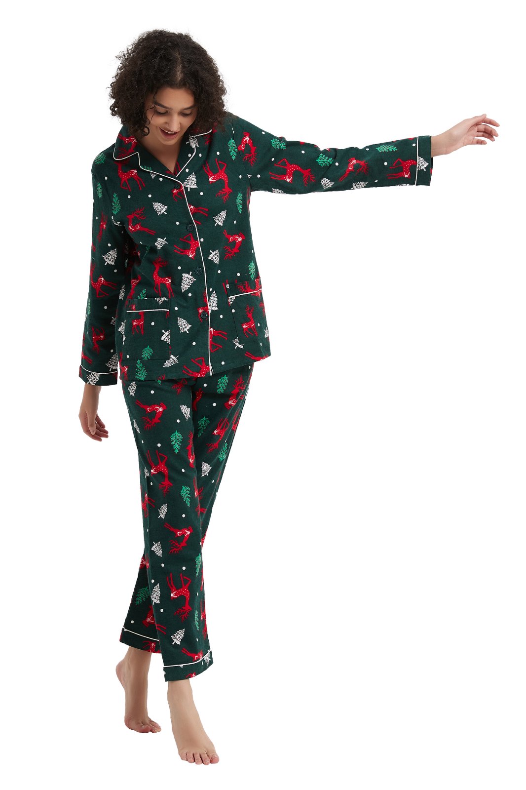 GLOBAL Womens Flannel Cotton Pajama Set Long PJs Flannel Loungewear Sleepwear,Size S-3XL