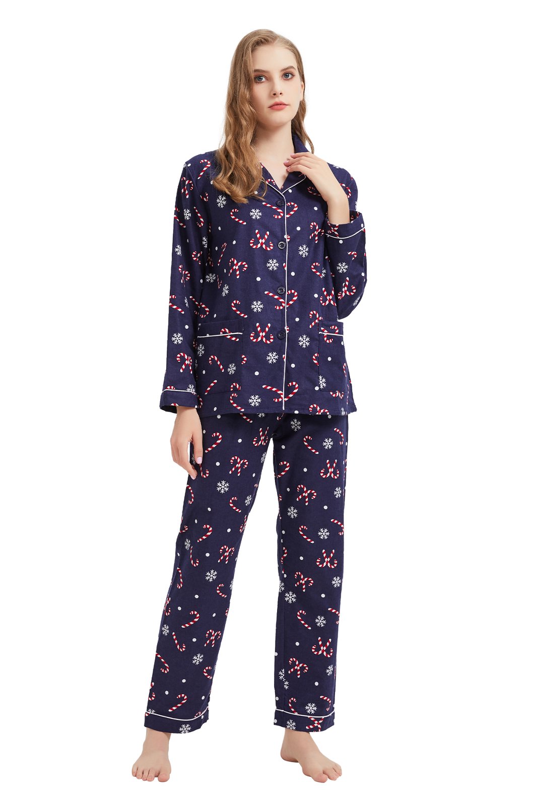 GLOBAL Womens Flannel Cotton Pajama Set Long PJs Flannel Loungewear Sleepwear,Size S-3XL