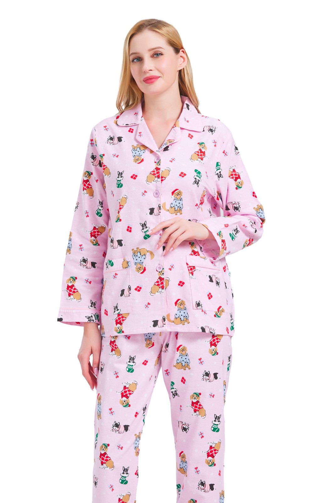 GLOBAL Womens Flannel Cotton Pajama Set Long PJs Cozy Winter Flannel Loungewear Sleepwear,Size S-3XL