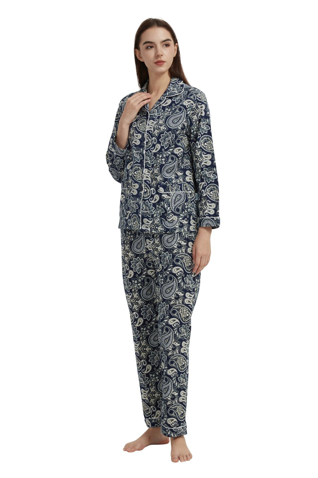 GLOBAL Women’s Flannel Pajama Set 100% Cotton Comfy PJs for Women Long Sleeve Button Front 2-Piece Warm and Cozy Sleepwear,Size S-3XL