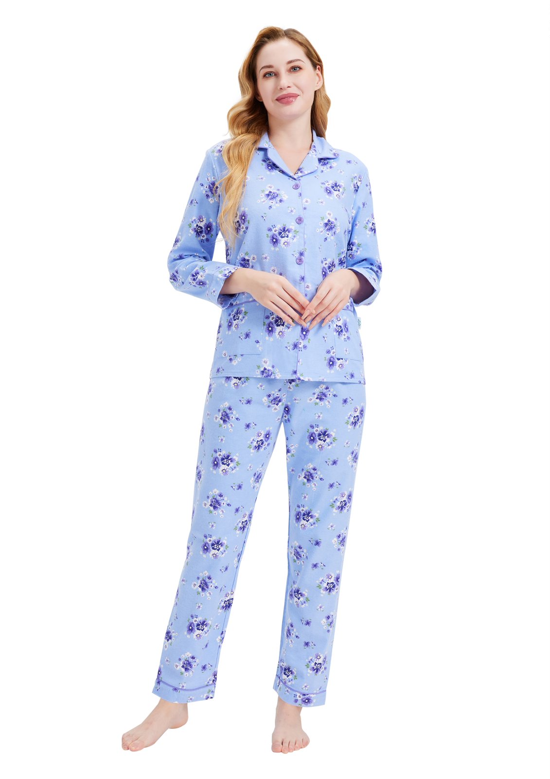 GLOBAL Women’s Flannel Pajama Set 100% Cotton Comfy PJs for Women Long Sleeve Button Front 2-Piece Warm and Cozy Sleepwear