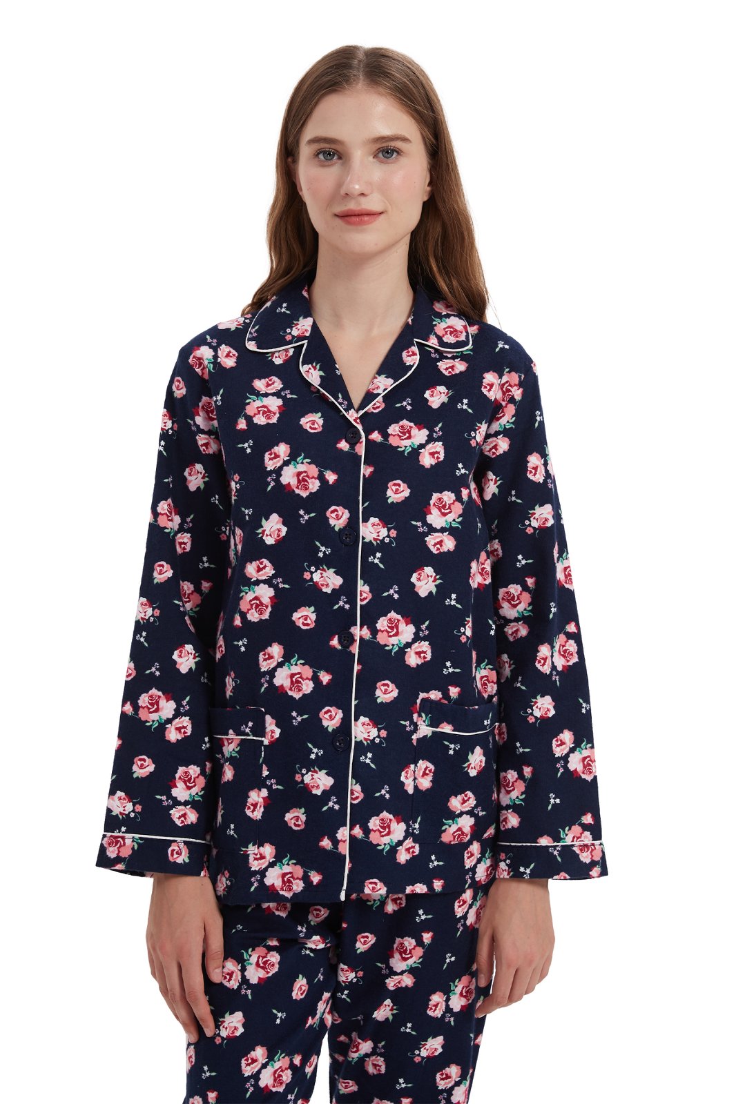 Amaxer Womens 100% Cotton Cozy Flannel Pajama Set - Long Sleeve Button-Up Top with Elastic Waist Pants, Warm & Soft Sleepwear