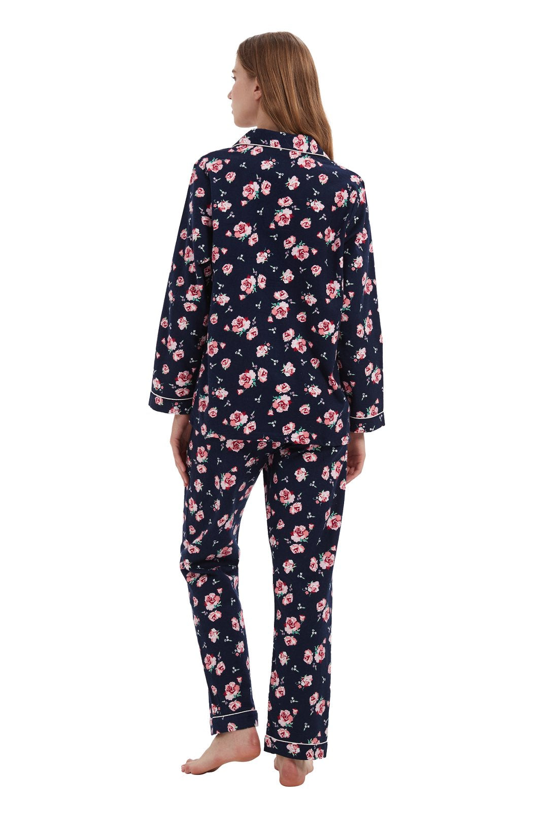 Amaxer Womens 100% Cotton Cozy Flannel Pajama Set - Long Sleeve Button-Up Top with Elastic Waist Pants, Warm & Soft Sleepwear