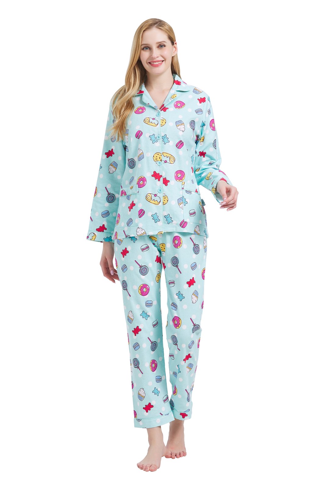 GLOBAL Womens Flannel Cotton Pajama Set Long PJs Cozy Winter Flannel Loungewear Sleepwear