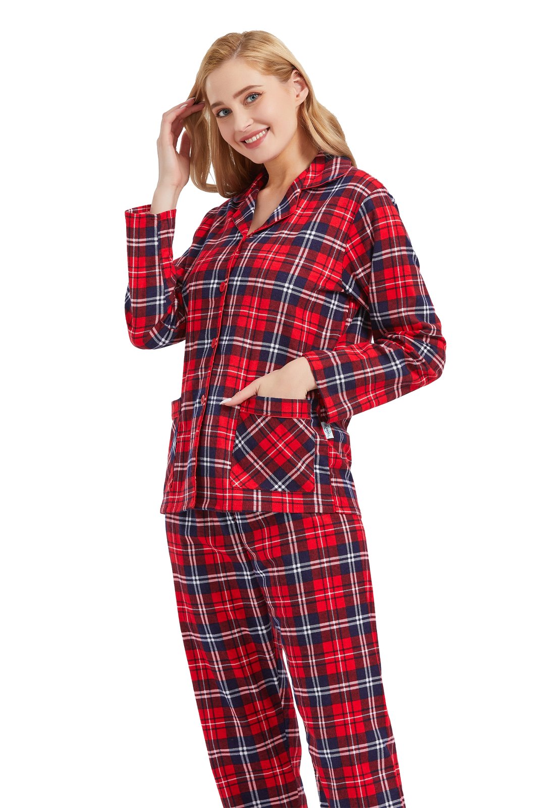 GLOBAL Womens Cotton Flannel Pajama Set - Cozy Winter 2-Piece Loungewear with Button-Down Top & Pants