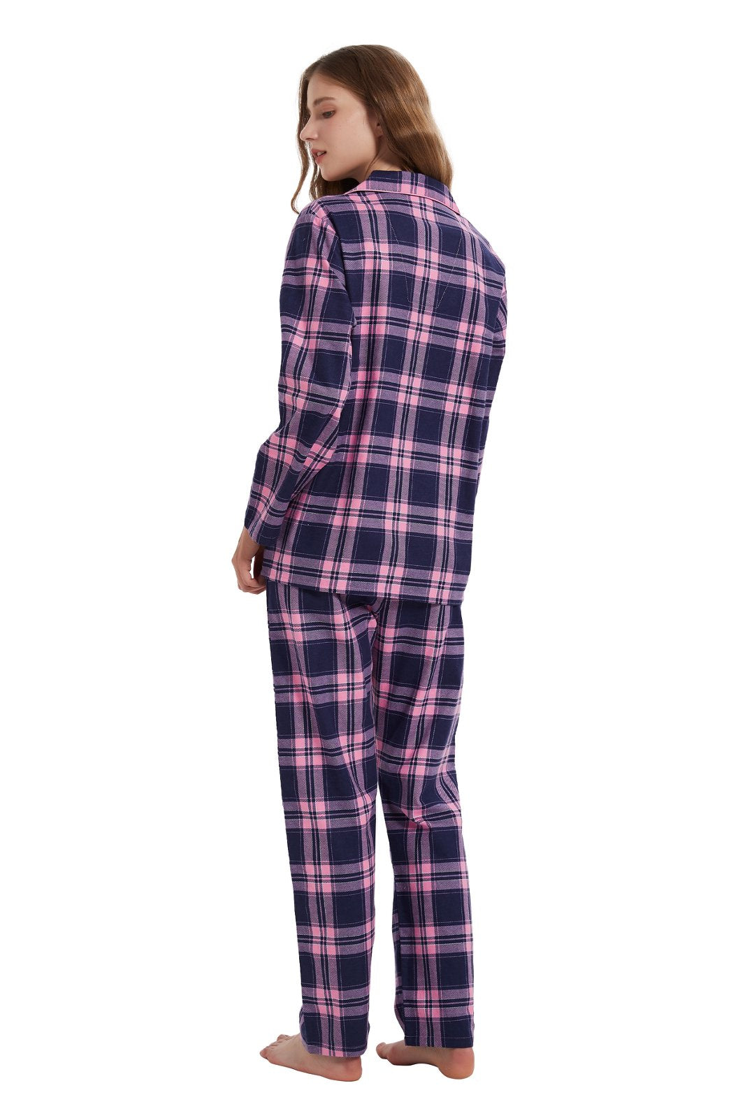 Amaxer Womens 100% Cotton Cozy Flannel Pajama Set - Long Sleeve Button-Up Top with Elastic Waist Pants, Warm & Soft Sleepwear