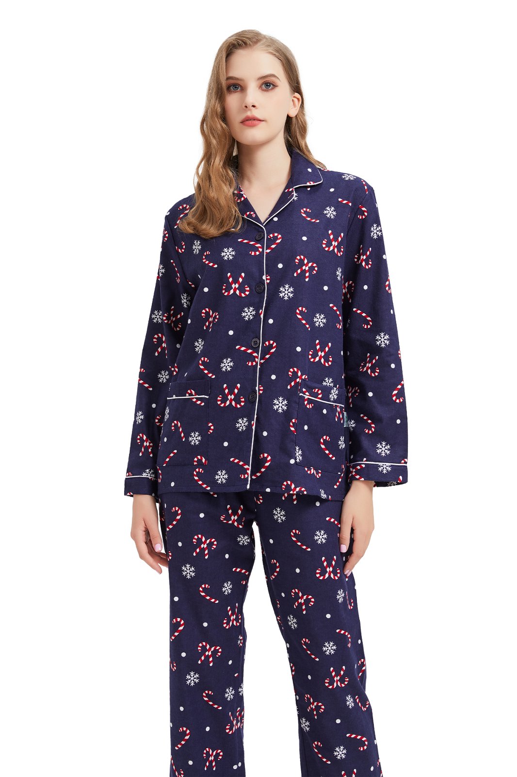 GLOBAL Womens Flannel Cotton Pajama Set Long PJs Flannel Loungewear Sleepwear,Size S-3XL