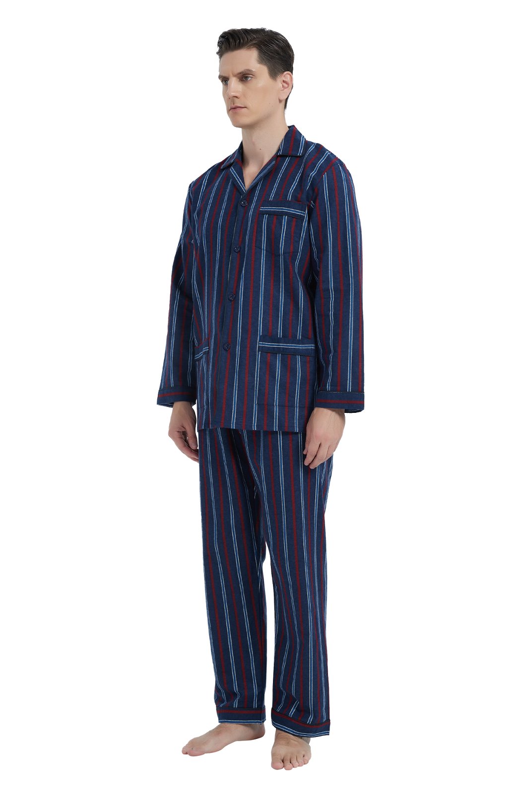GLOBAL Men's Long Sleeve Flannel Pajamas Sets 100% Cotton Sleepwear Top and Bottom, Size S-3XL