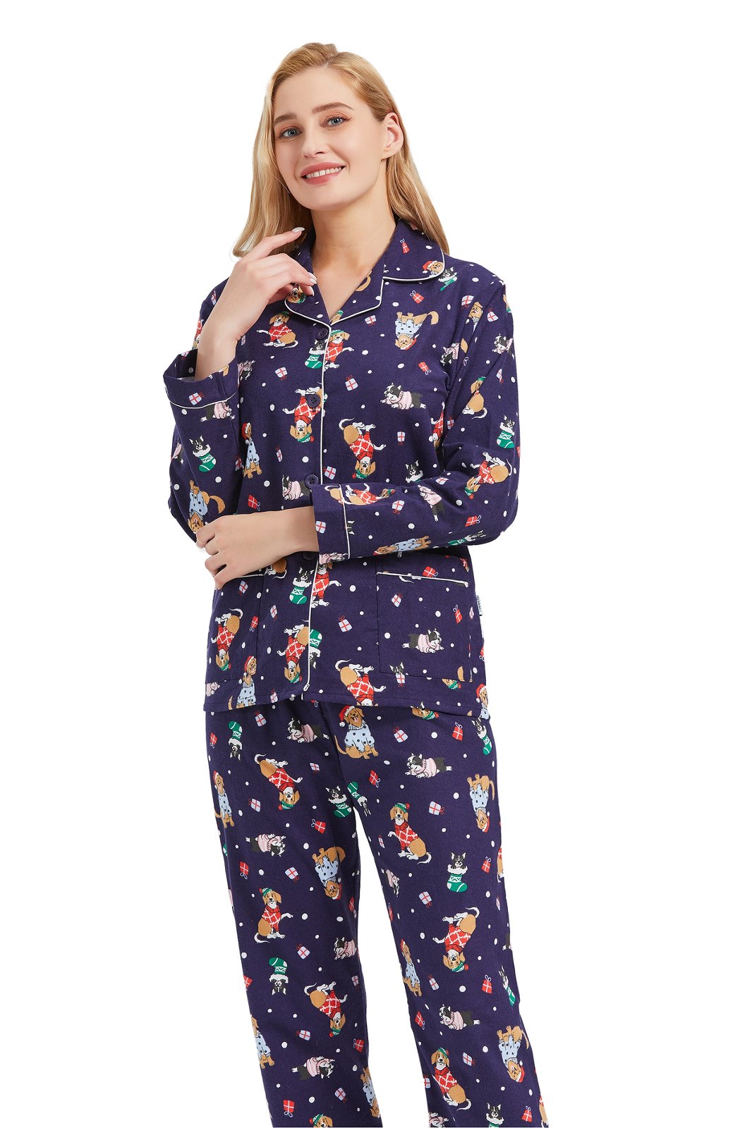 GLOBAL Womens Flannel Cotton Pajama Set Long PJs Cozy Winter Flannel Loungewear Sleepwear