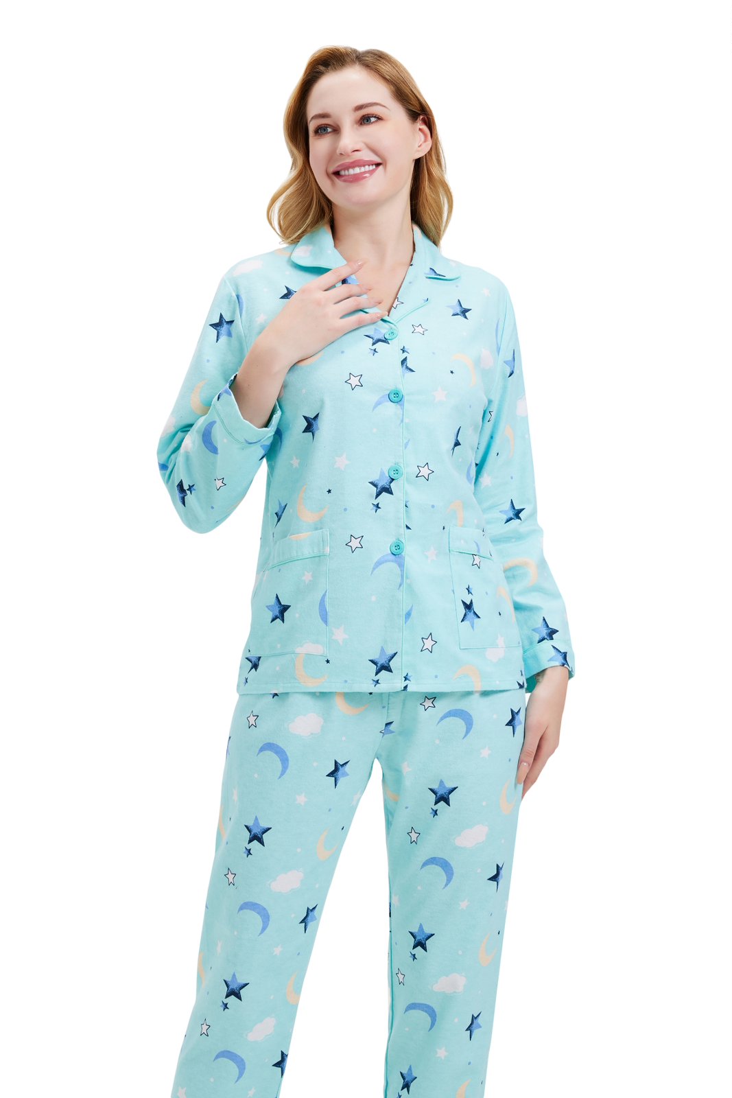 GLOBAL Women’s Flannel Pajama Set 100% Cotton Comfy PJs for Women Long Sleeve Button Front 2-Piece Warm and Cozy Sleepwear