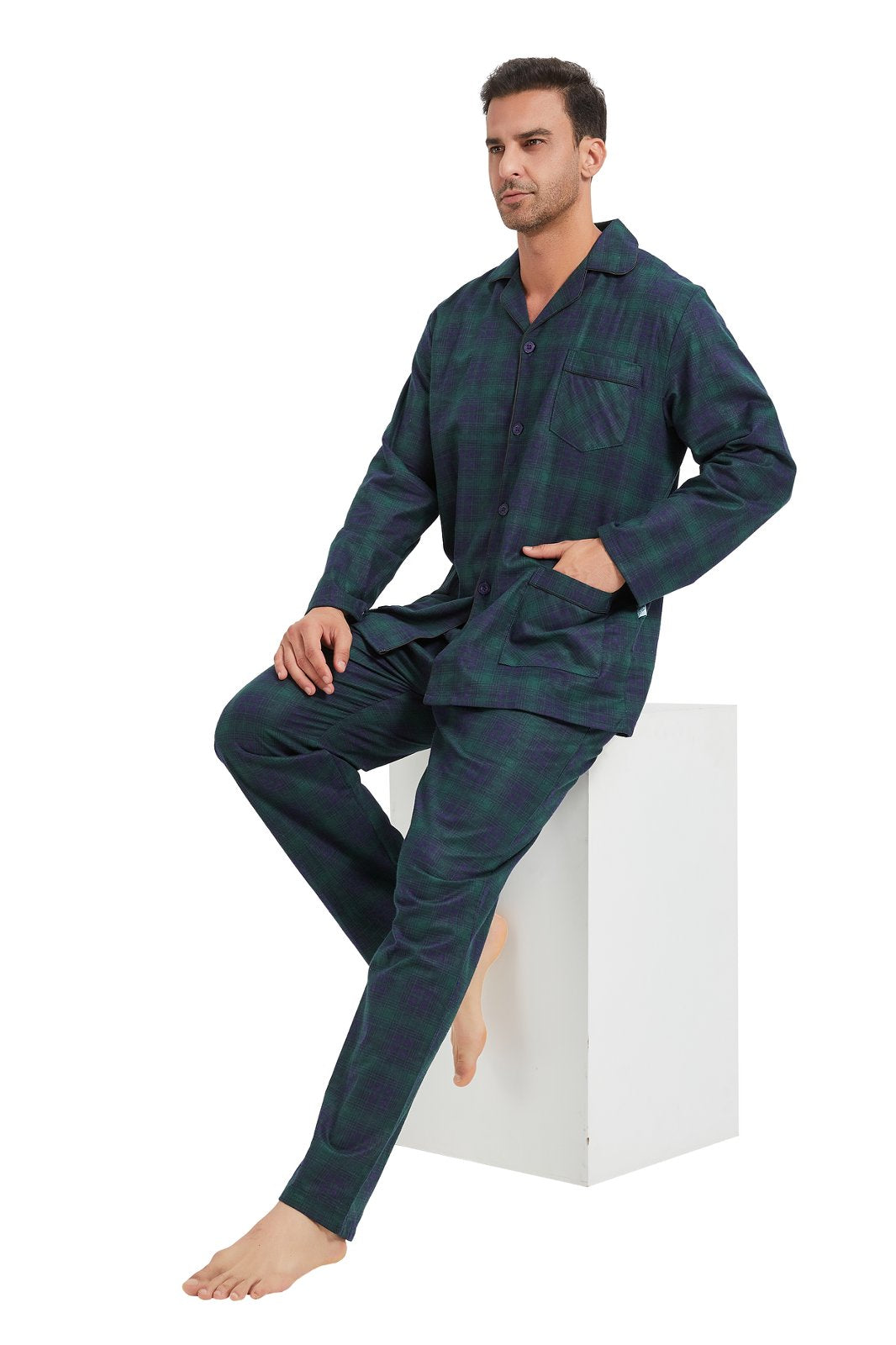 GLOBAL Men's Long Sleeve Flannel Pajamas Sets 100% Cotton Sleepwear Top and Bottom, Size S-3XL