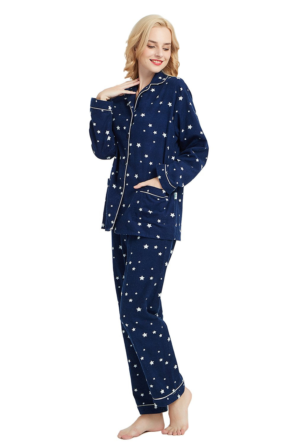 GLOBAL Womens Flannel Cotton Pajama Set Long PJs Flannel Loungewear Sleepwear