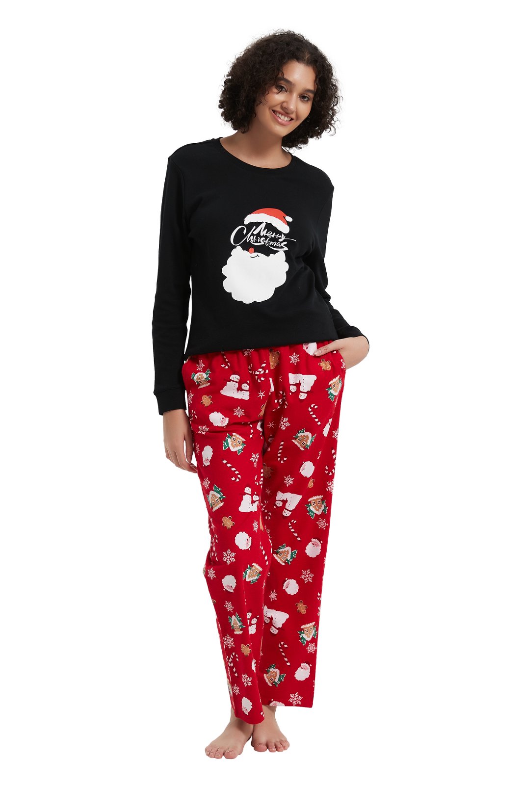 GLOBAL Women's Cotton Knit Top Flannel Pants Sleepwear Matching Pajamas for Couple Pjs for Family, Size S-3XL