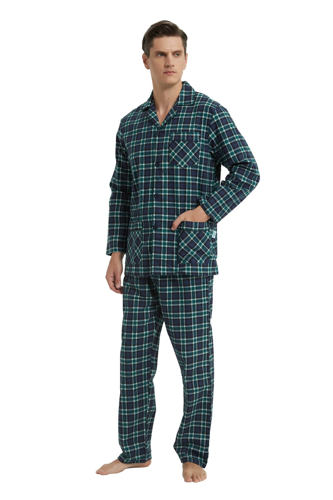 GLOBAL Men's Long Sleeve Flannel Pajamas Sets 100% Cotton Sleepwear Top and Bottom