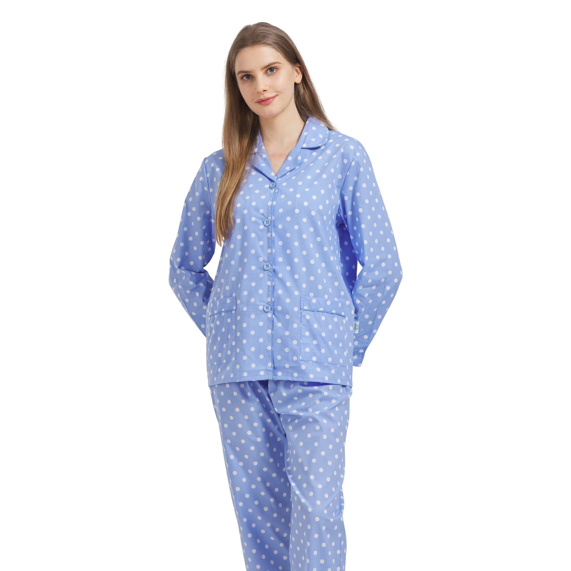 GLOBAL Womens 100% Cotton Notch Collar Pajama Set Homewear with Pockets, Spring & Summer, 2-Piece, Sizes S to 3X