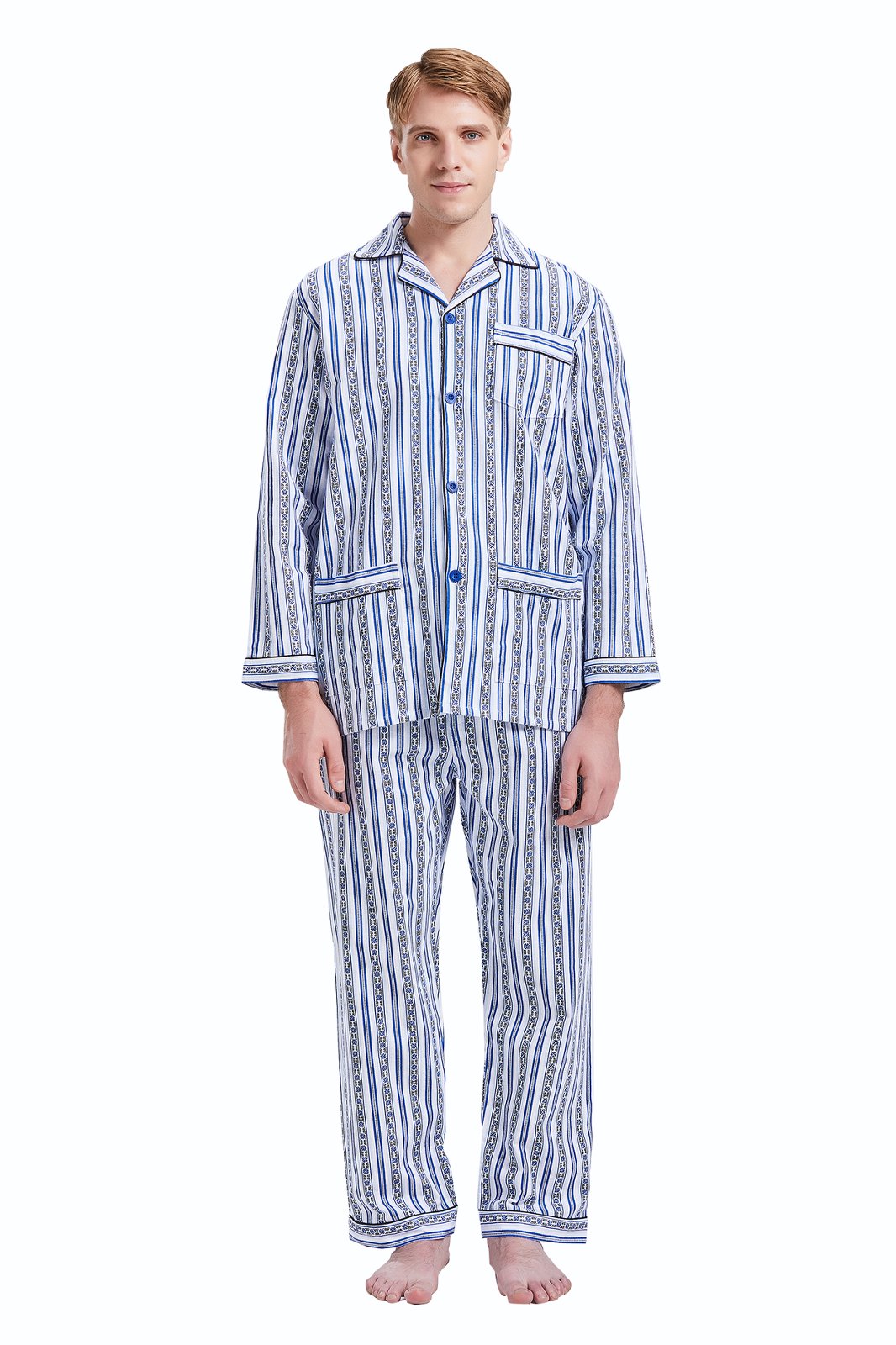 GLOBAL Mens Pajamas Sets Cotton Flannel Sleepwear Long-Sleeve Top & Bottom, S-XXL