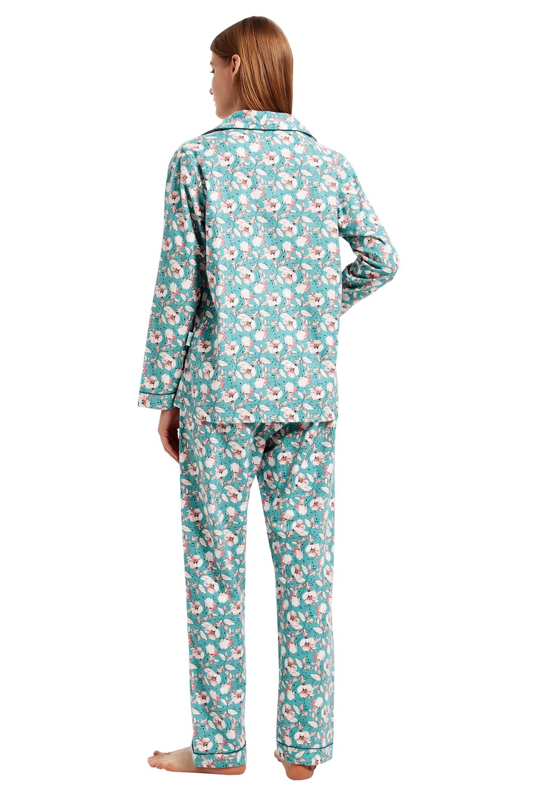 GLOBAL Womens Flannel Cotton Pajama Set Long PJs Flannel Loungewear Sleepwear