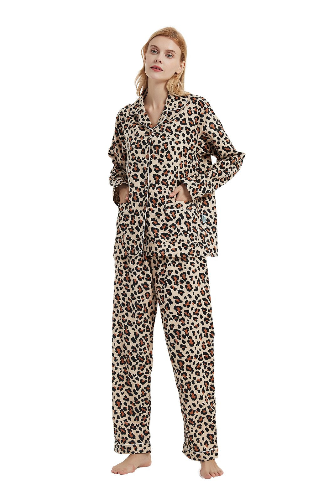 GLOBAL Womens Cotton Flannel Pajama Set - Cozy Winter 2-Piece Loungewear with Button-Down Top & Pants