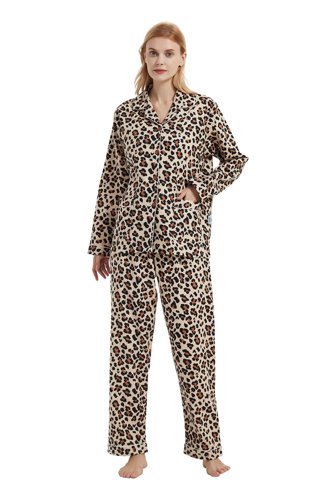 GLOBAL Womens Cotton Flannel Pajama Set - Cozy Winter 2-Piece Loungewear with Button-Down Top & Pants