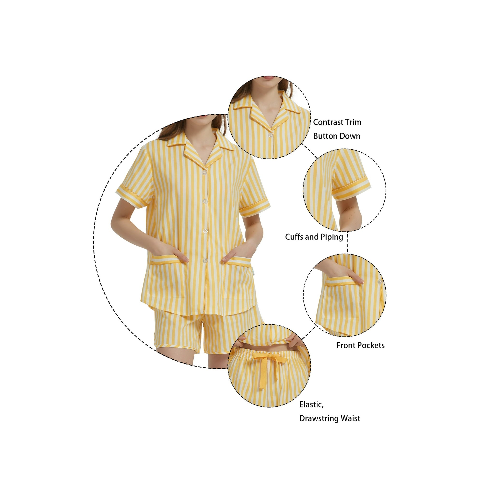 GLOBAL Womens Pajama Set Short Sleeve PJs for Women cotton Pajamas Summer Sleepwear, 2-Piece, Sizes S to 3X