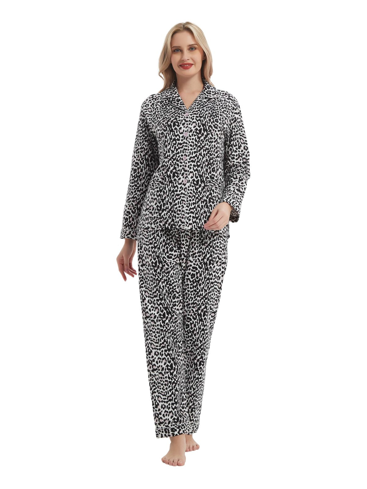 Amaxer Womens 100% Cotton Cozy Flannel Pajama Set - Long Sleeve Button-Up Top with Elastic Waist Pants, Warm & Soft Sleepwear