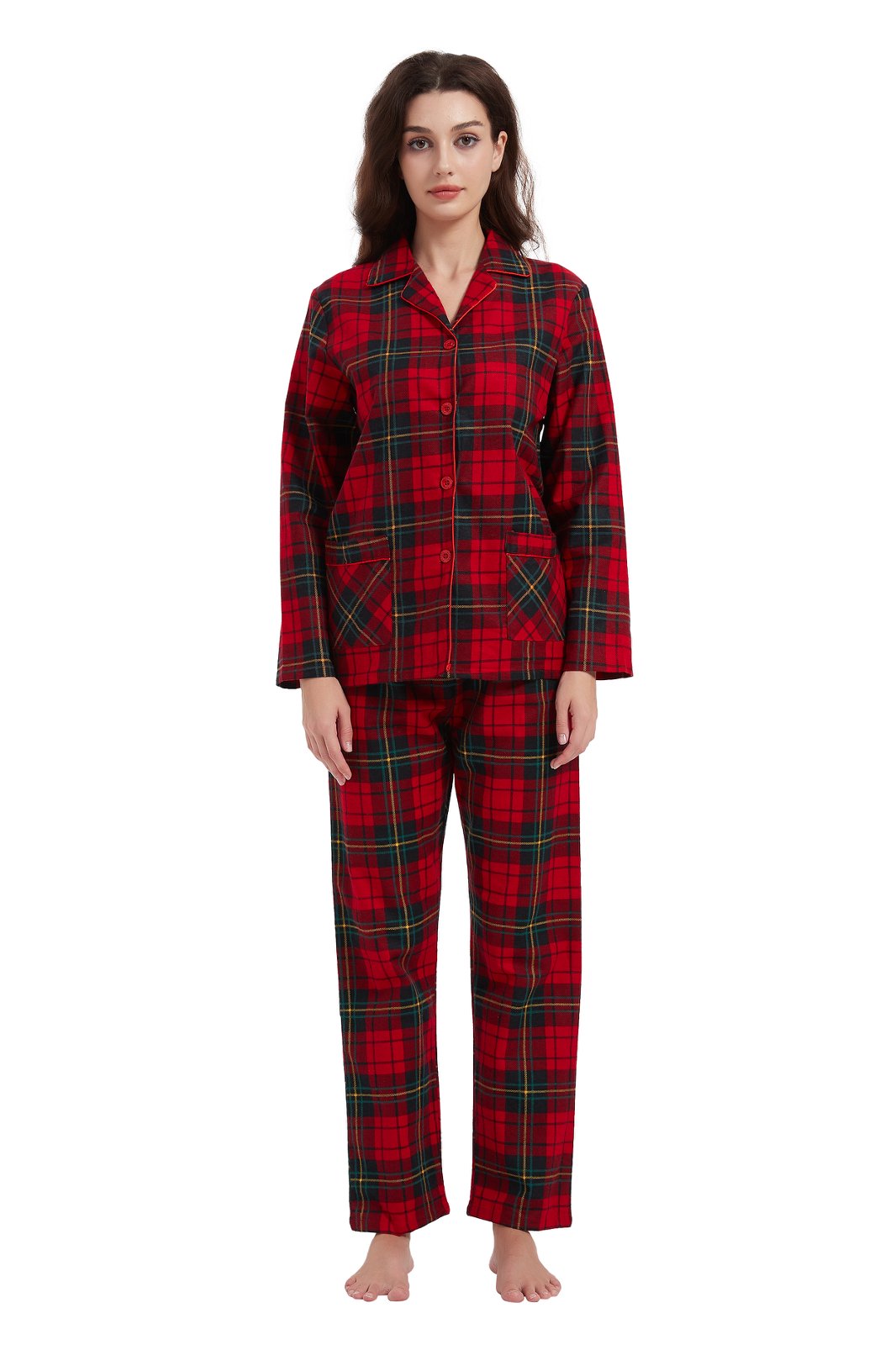 GLOBAL Women’s Flannel Pajama Set 100% Cotton Comfy PJs for Women Long Sleeve Button Front 2-Piece Warm and Cozy Sleepwear