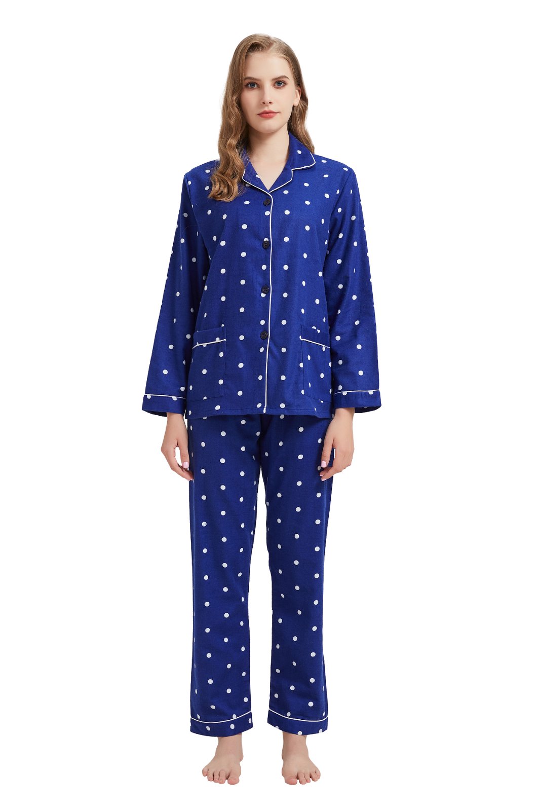 GLOBAL Womens Flannel Cotton Pajama Set Long PJs Flannel Loungewear Sleepwear,Size S-3XL