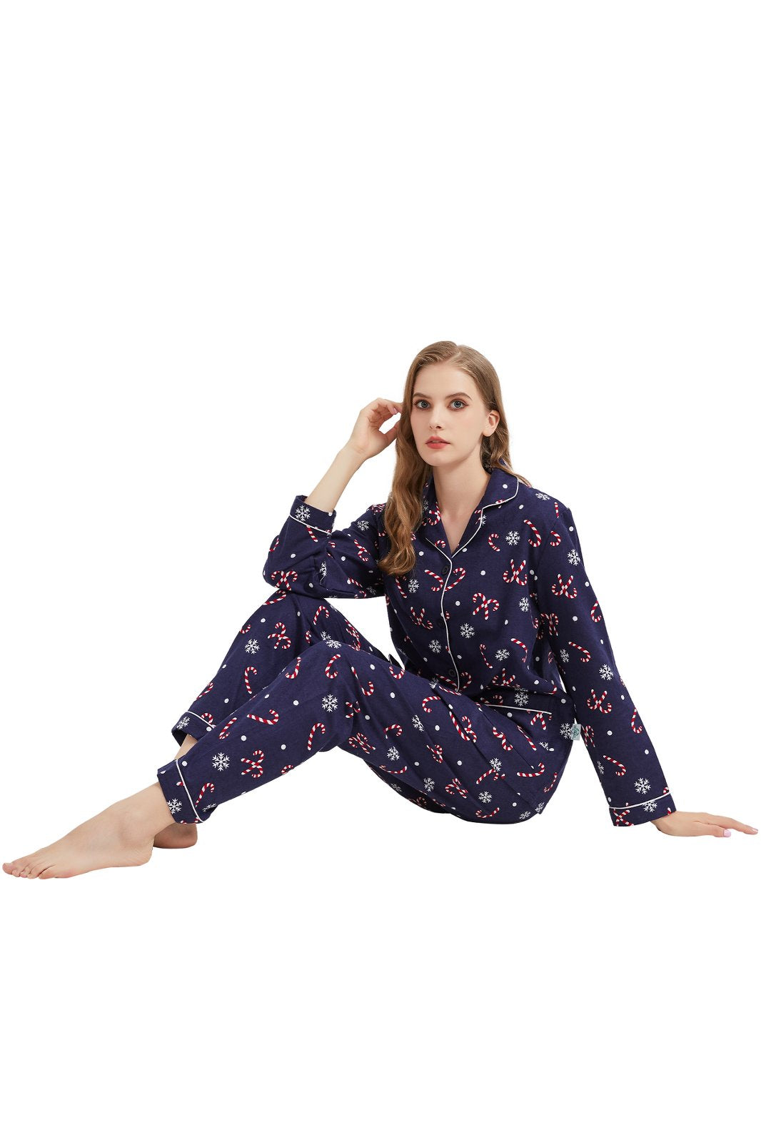 GLOBAL Womens Flannel Cotton Pajama Set Long PJs Flannel Loungewear Sleepwear,Size S-3XL