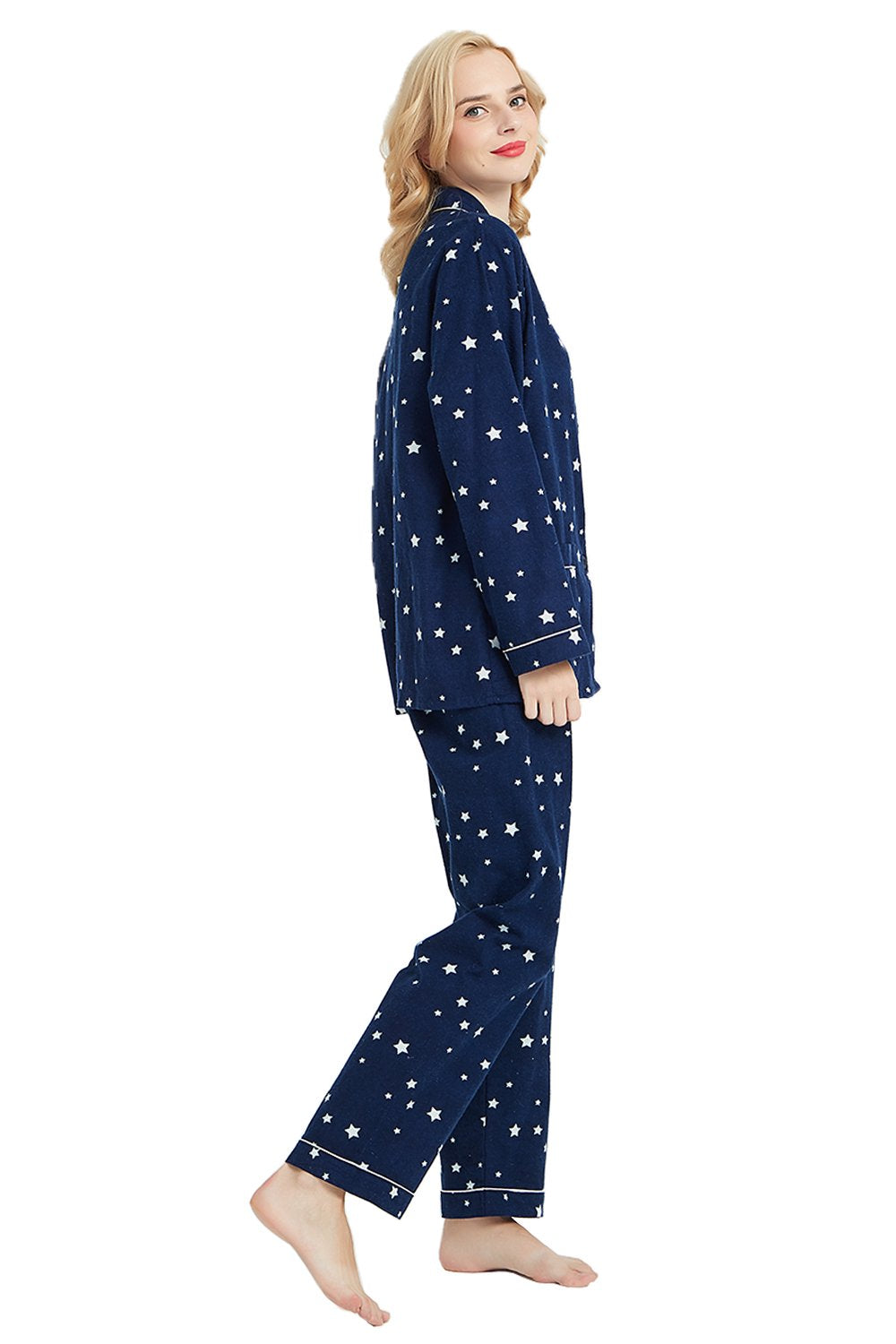 GLOBAL Womens Flannel Cotton Pajama Set Long PJs Flannel Loungewear Sleepwear