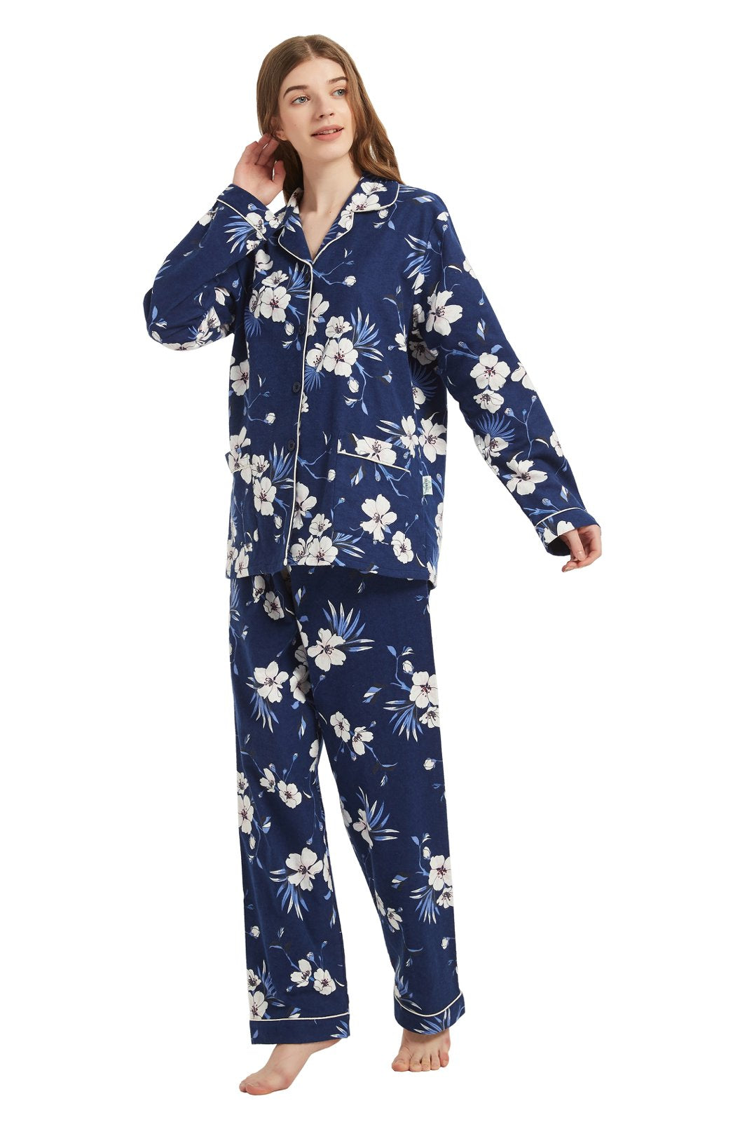 GLOBAL Womens Cotton Flannel Pajama Set - Cozy Winter 2-Piece Loungewear with Button-Down Top & Pants