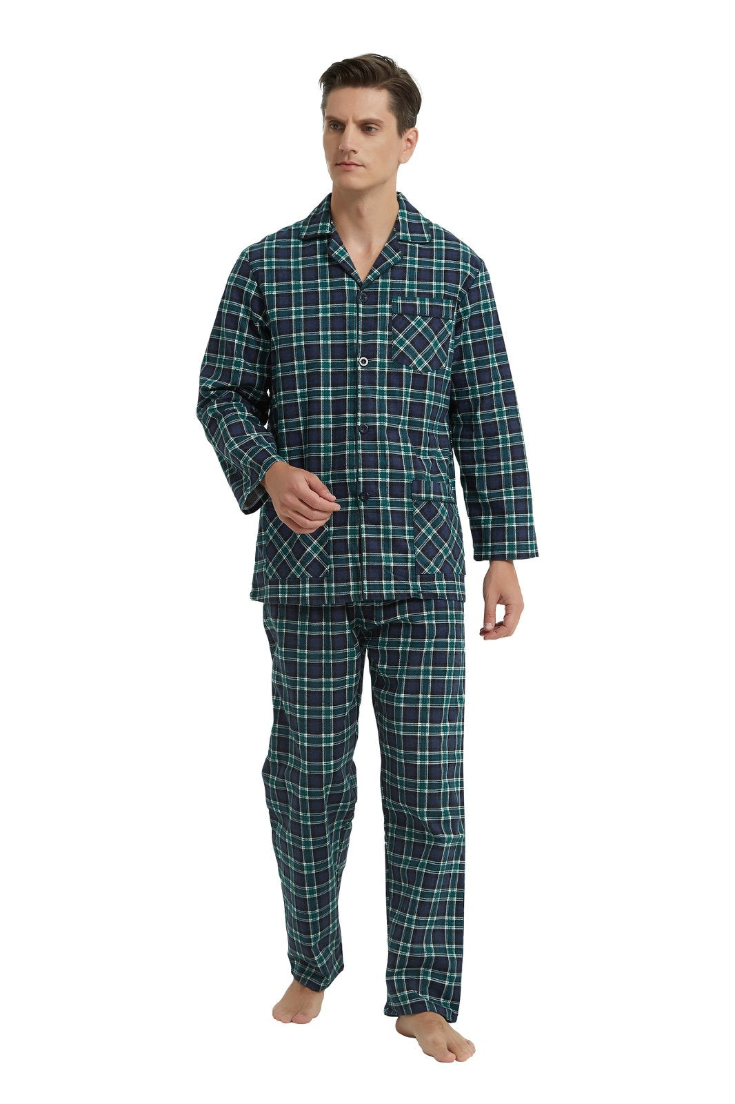 GLOBAL Men's Long Sleeve Flannel Pajamas Sets 100% Cotton Sleepwear Top and Bottom