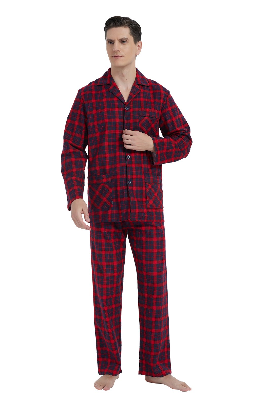 GLOBAL Men's Long Sleeve Flannel Pajamas Sets 100% Cotton Sleepwear Top and Bottom, Size S-3XL