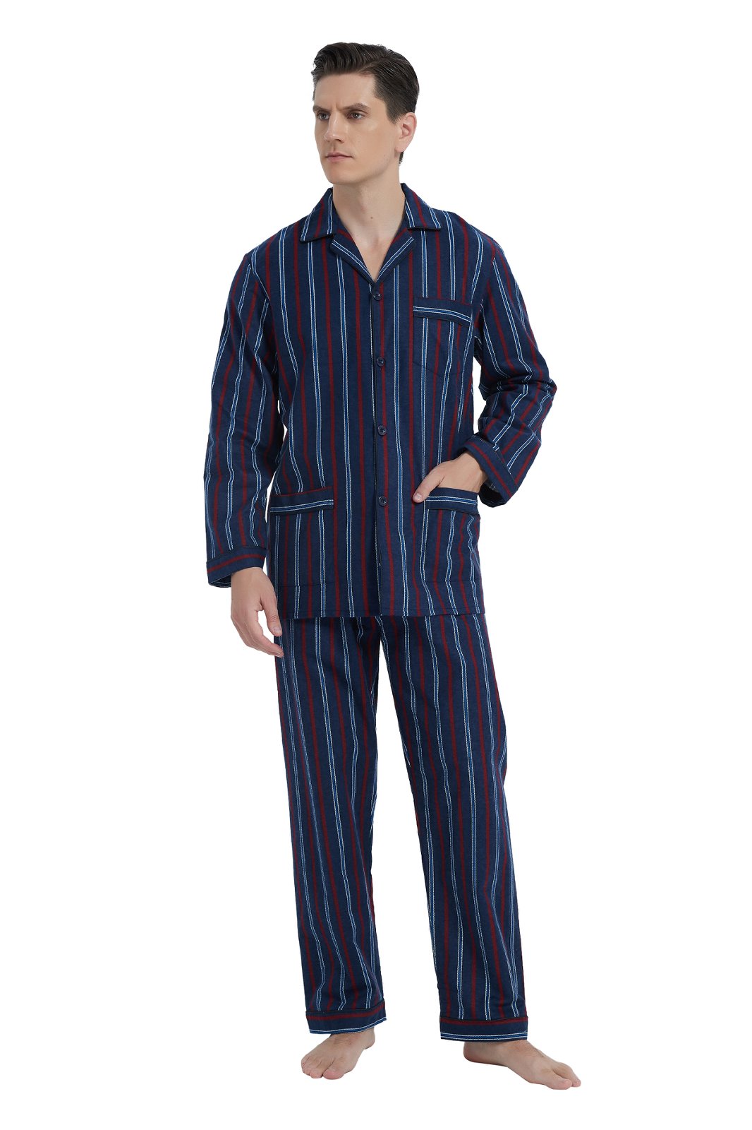 GLOBAL Men's Long Sleeve Flannel Pajamas Sets 100% Cotton Sleepwear Top and Bottom, Size S-3XL