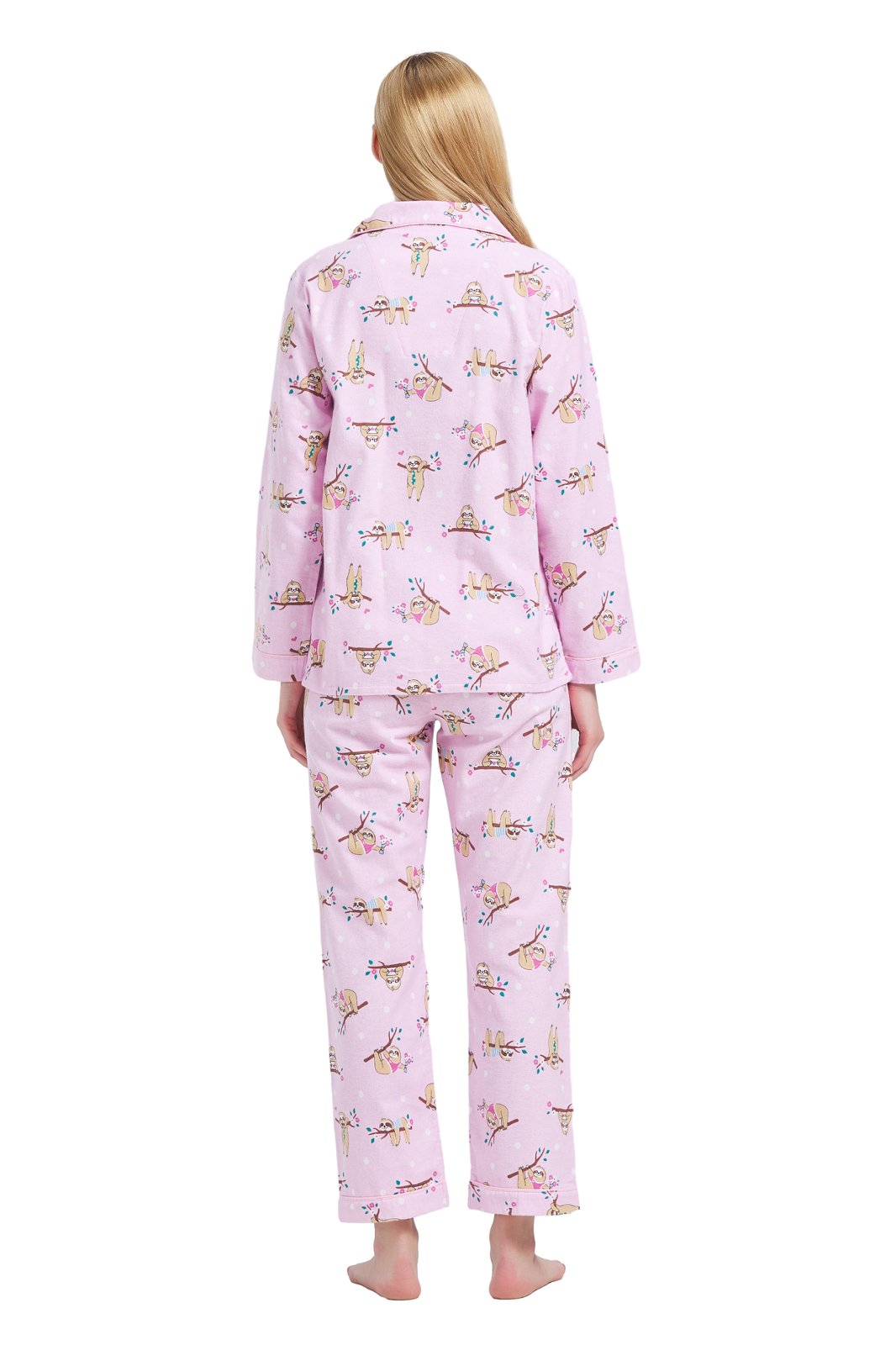 GLOBAL Womens Flannel Cotton Pajama Set Long PJs Cozy Winter Flannel Loungewear Sleepwear,Size S-3XL