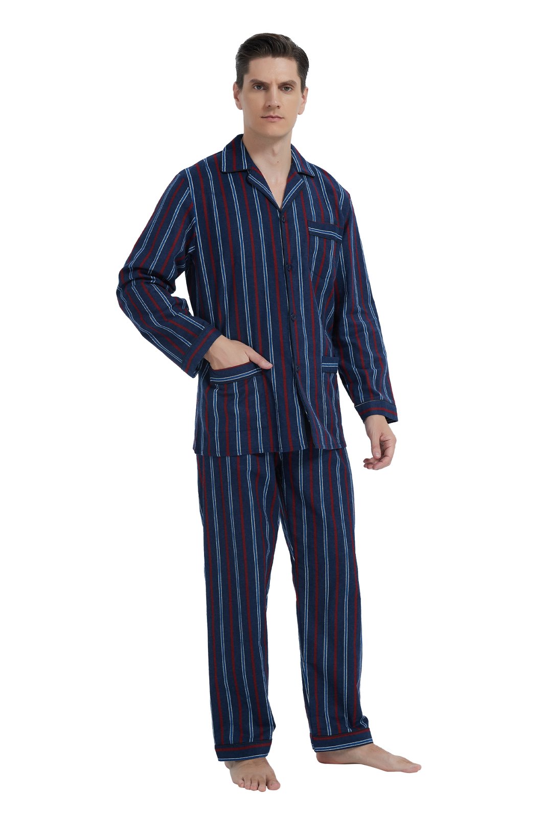 GLOBAL Men's Long Sleeve Flannel Pajamas Sets 100% Cotton Sleepwear Top and Bottom, Size S-3XL