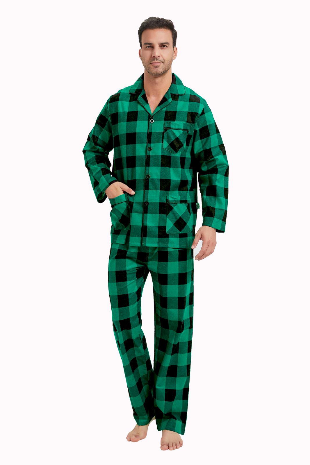GLOBAL Men's Long Sleeve Flannel Pajamas Sets 100% Cotton Sleepwear Top and Bottom, Size S-3XL