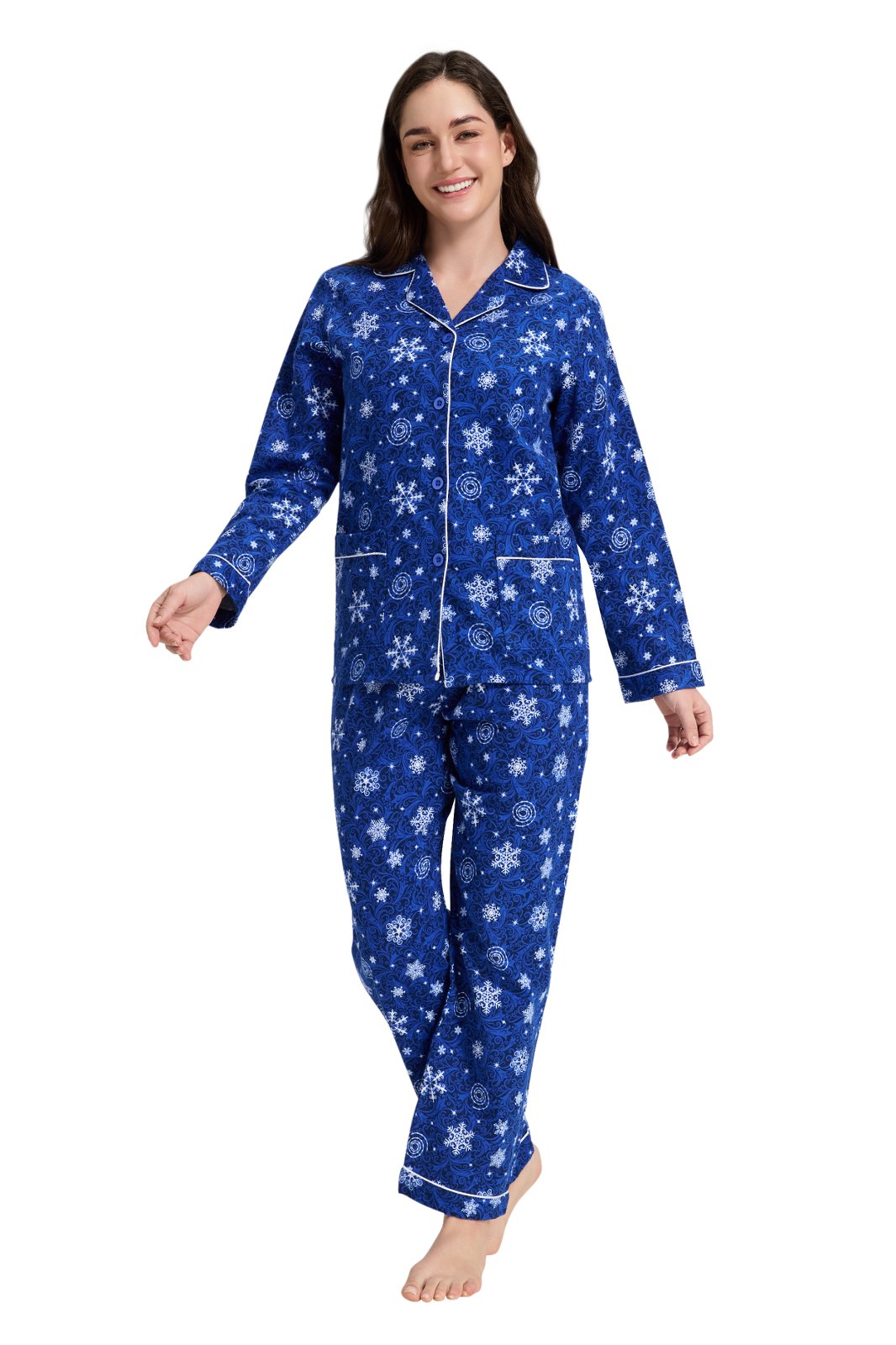 GLOBAL Women’s Flannel Pajama Set 100% Cotton Comfy PJs for Women Long Sleeve Button Front 2-Piece Warm and Cozy Sleepwear