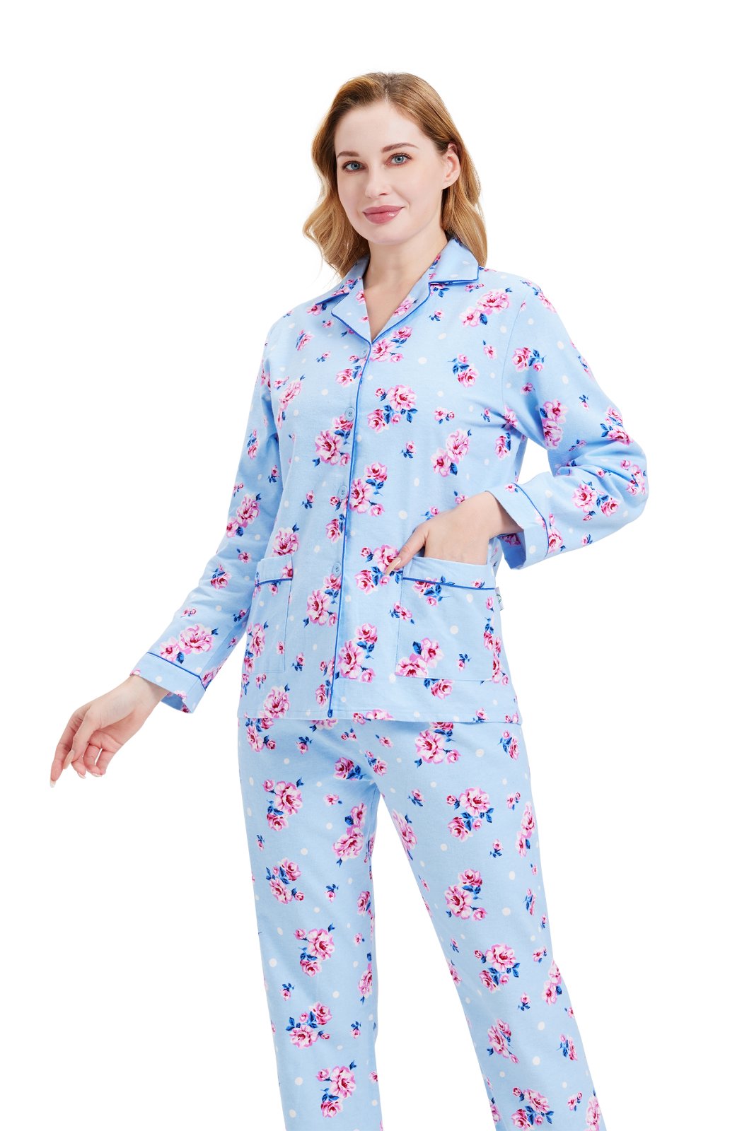 GLOBAL Women’s Flannel Pajama Set 100% Cotton Comfy PJs for Women Long Sleeve Button Front 2-Piece Warm and Cozy Sleepwear,Size S-3XL