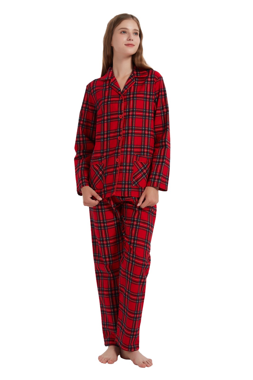 Amaxer Womens 100% Cotton Cozy Flannel Pajama Set - Long Sleeve Button-Up Top with Elastic Waist Pants, Warm & Soft Sleepwear