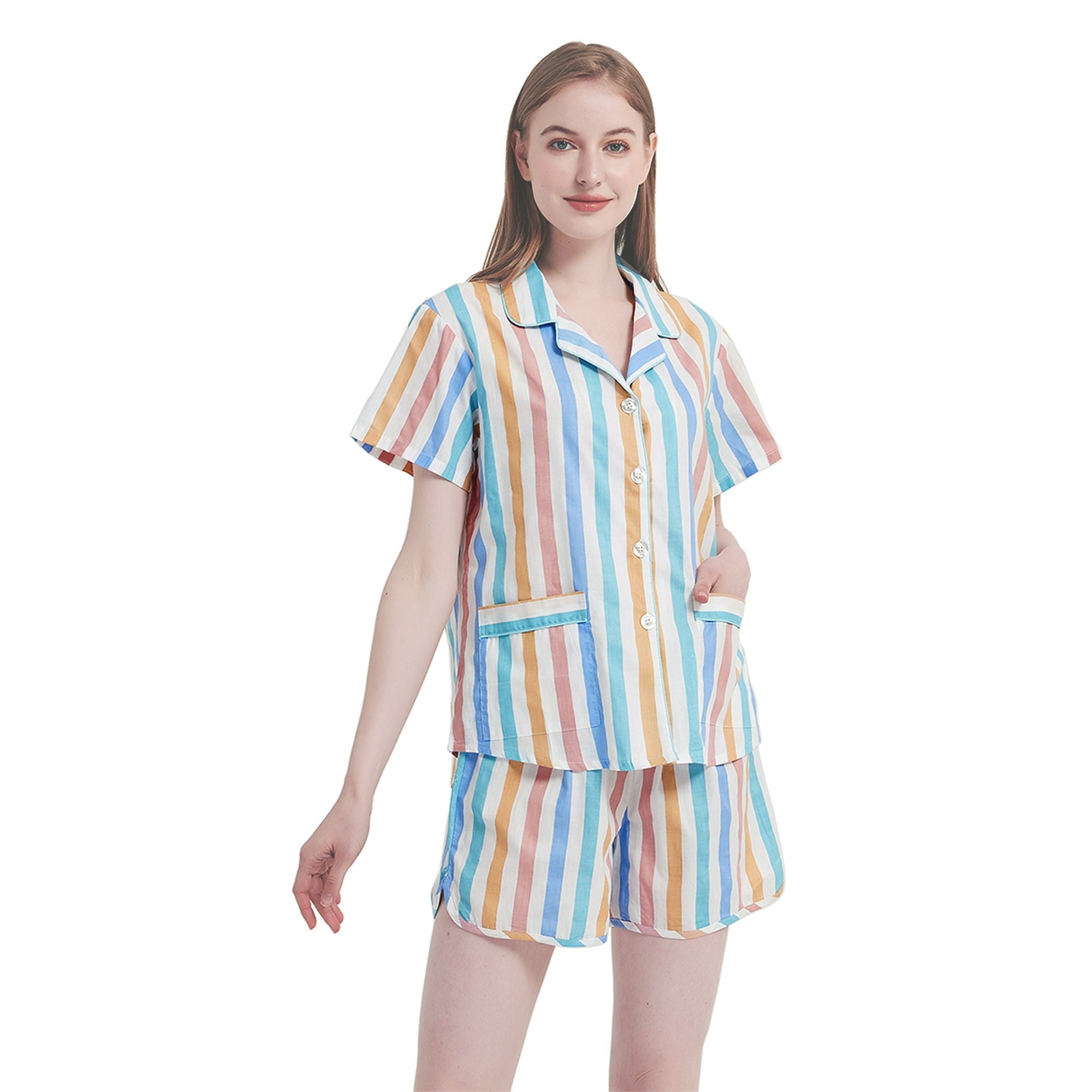 GLOBAL Womens Pajama Set Short Sleeve PJs for Women cotton Pajamas Summer Sleepwear, 2-Piece, Sizes S to 3X