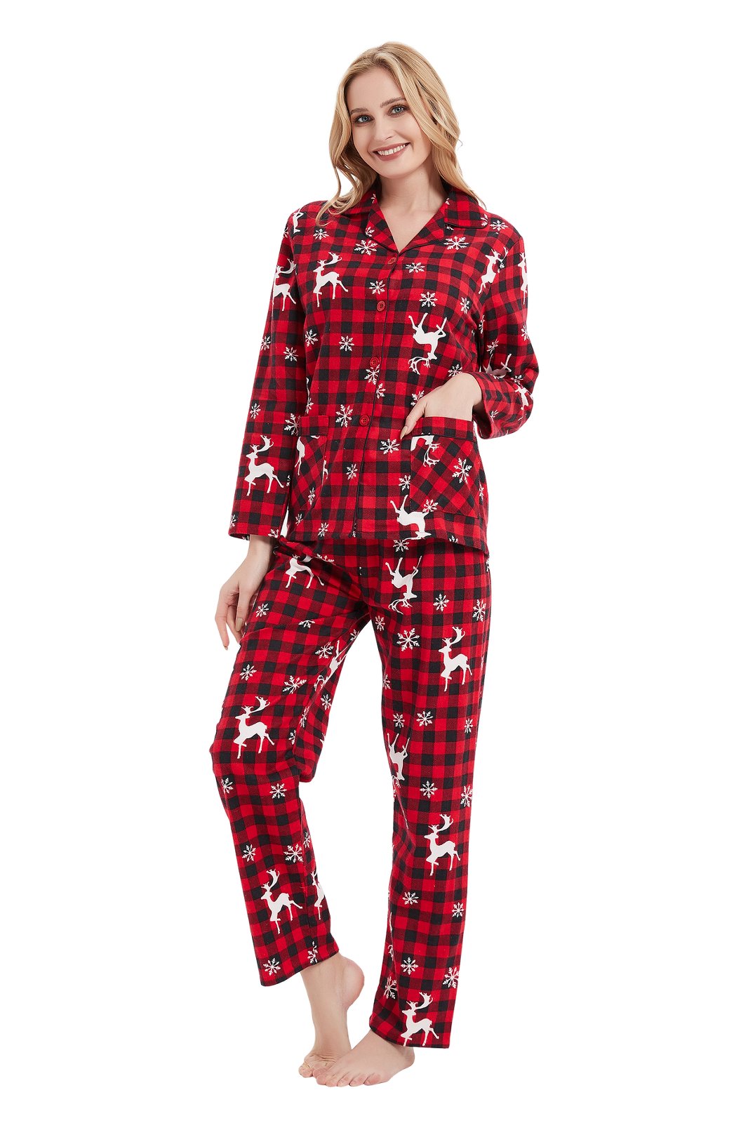 GLOBAL Womens Flannel Cotton Pajama Set Long PJs Cozy Winter Flannel Loungewear Sleepwear