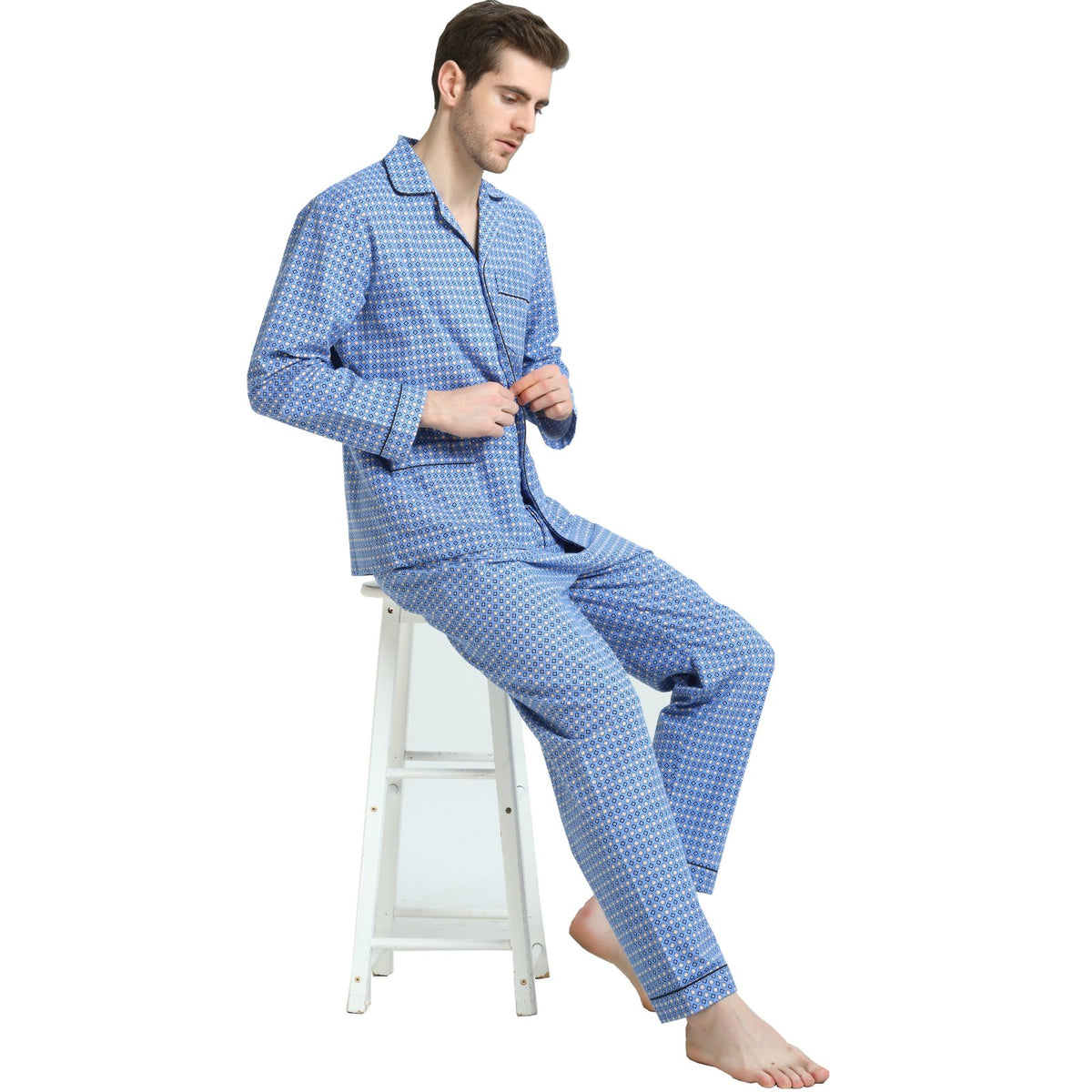 GLOBAL Men's Long Sleeve Flannel Pajamas Sets 100% Cotton Sleepwear Top and Bottom