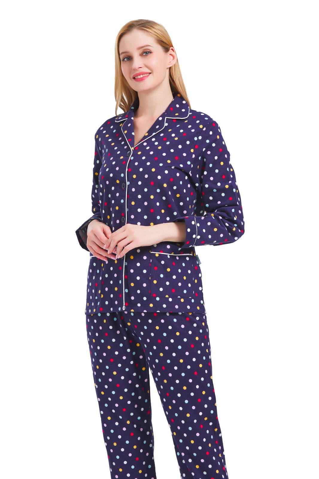 GLOBAL Womens Cotton Flannel Pajama Set - Cozy Winter 2-Piece Loungewear with Button-Down Top & Pants