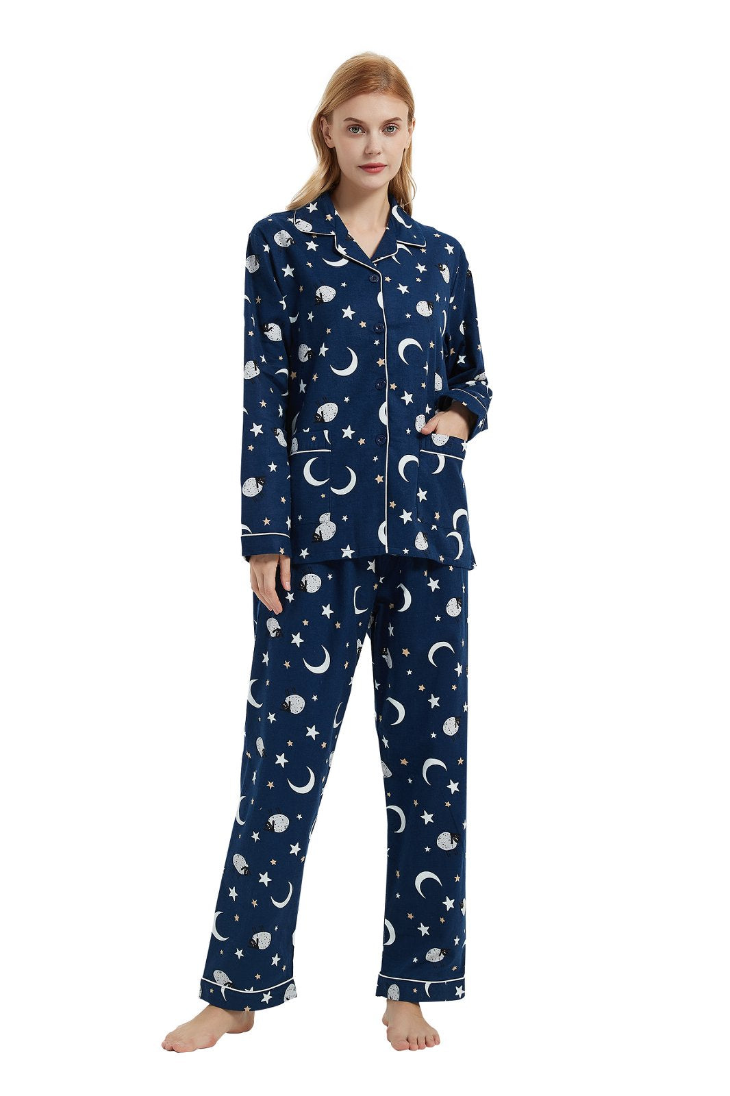 GLOBAL Womens Flannel Cotton Pajama Set Long PJs Flannel Loungewear Sleepwear