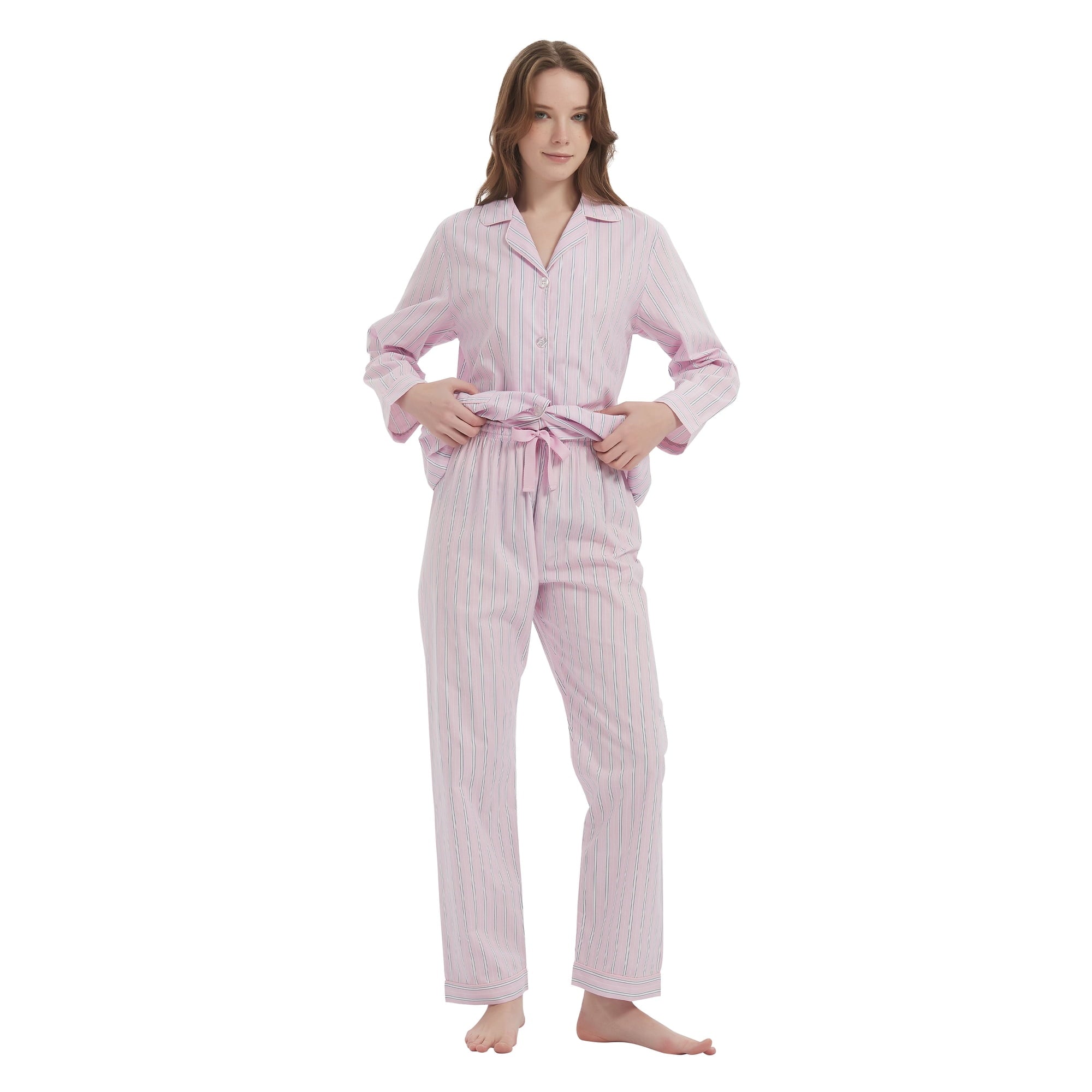 GLOBAL 100% Cotton Pajamas for Women Notch Collar Pjs Cozy Button Down Homewear with Pockets, Spring & Summer, 2-Piece, Sizes S to 3X