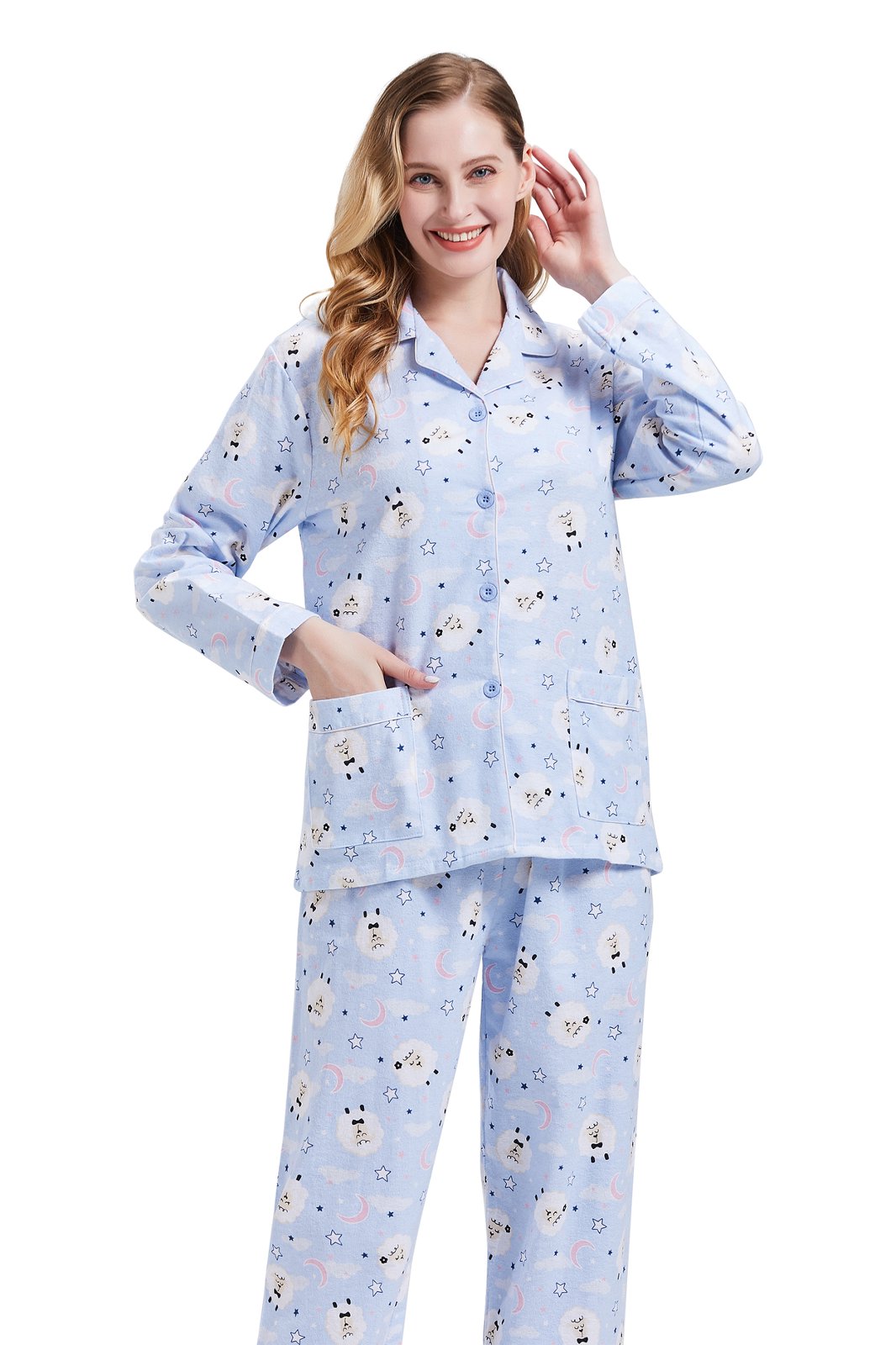 GLOBAL Womens Cotton Flannel Pajama Set - Cozy Winter 2-Piece Loungewear with Button-Down Top & Pants, Size S-3XL